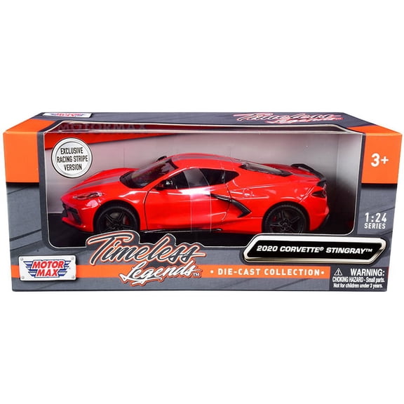 2020 Chevrolet Corvette C8 Stingray Red with Silver Racing Stripes "Timeless Legends" 1/24 Diecast Model Car by Motormax