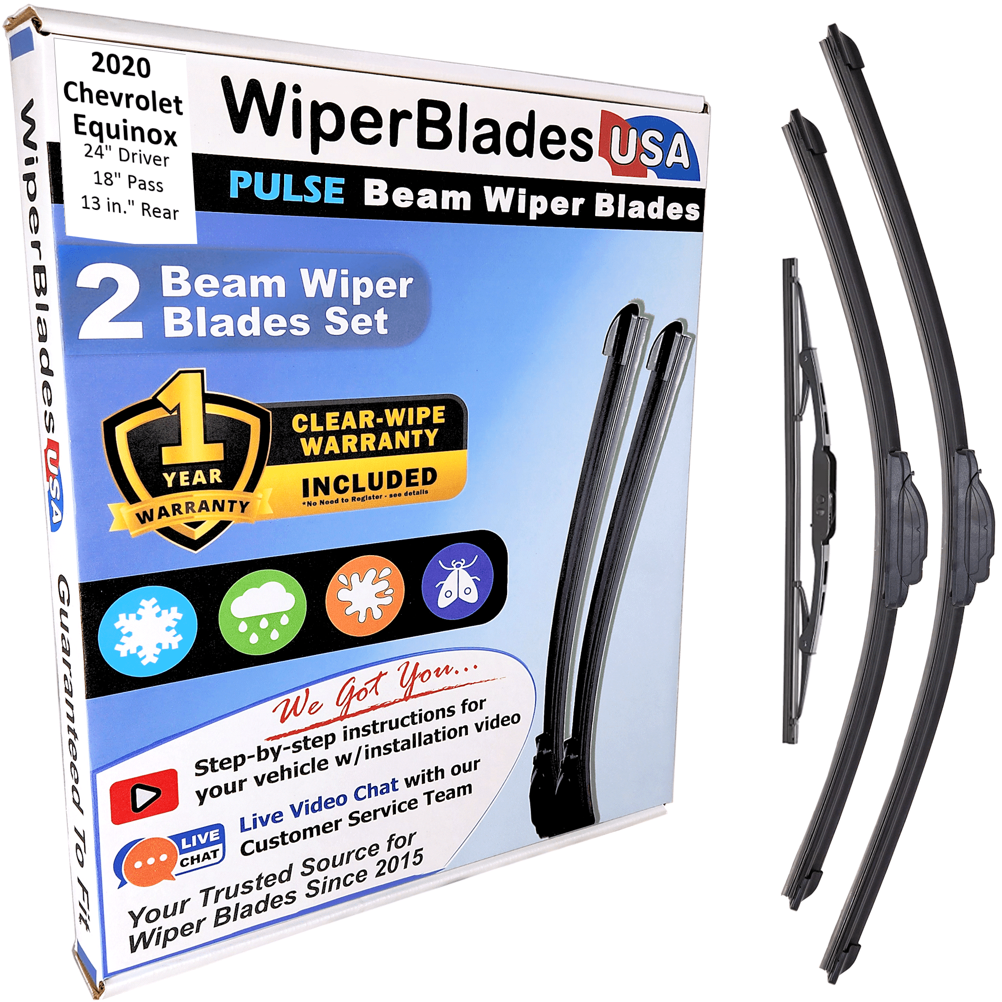 2020 Chevrolet Equinox Beam Wiper Blades Wipers w/1yr Warranty (Set of 3) w/Rear Wiper (WiperBladesUSA)
