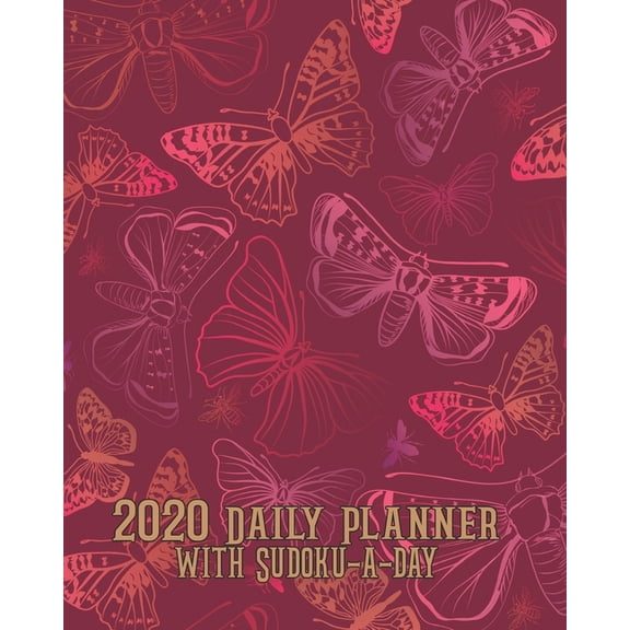 2020 Daily Planner with Sudoku a Day : Red Pink Butterflies Planning by Day Calendar Jan-Dec 2020 (Paperback)