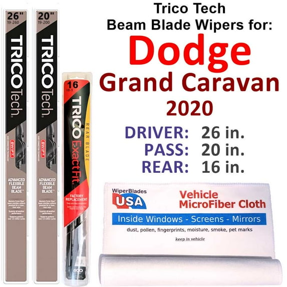 2020 Dodge Grand Caravan Beam Blade Wipers (Set of 3) w/Rear Wiper