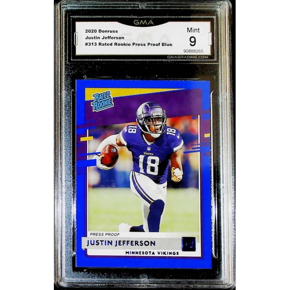 2020 Donruss Football Blue Rated Rookie #313 Justin Jefferson RC Minnesota Vikings GMA 9 MINT