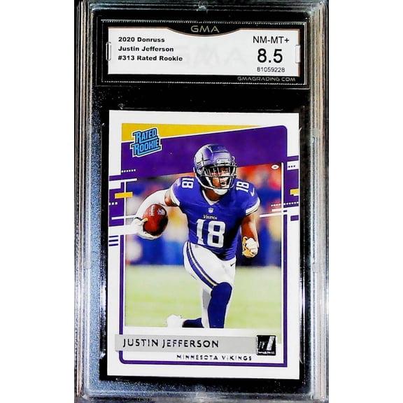 2020 Donruss Football Rated Rookie #313 Justin Jefferson RC Minnesota Vikings GMA 8.5 NM-MT+ Official NFL Trading Card