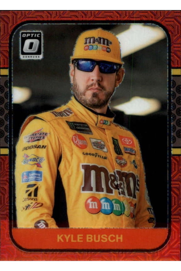 2020 Donruss Racing Optic Red Mojo Prizm #66 Kyle Busch M&M's/Joe Gibbs Racing/Toyota Official Panini America NASCAR Trading Card (Wrapper Redemption