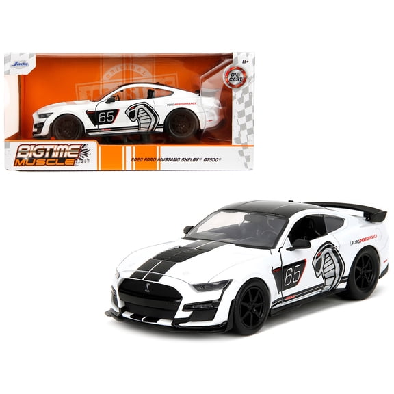 2020 Ford Mustang Shelby GT500 #65 White with Black Top and Stripes "Ford Performance" "Bigtime Muscle" Series 1/24 Diecast Model Car by Jada