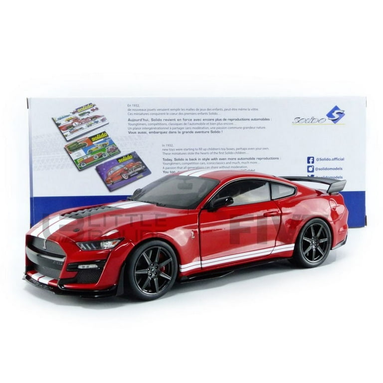 2020 Ford Mustang Shelby GT500 Red with White Stripes 1/18 Diecast Model  Car by Solido