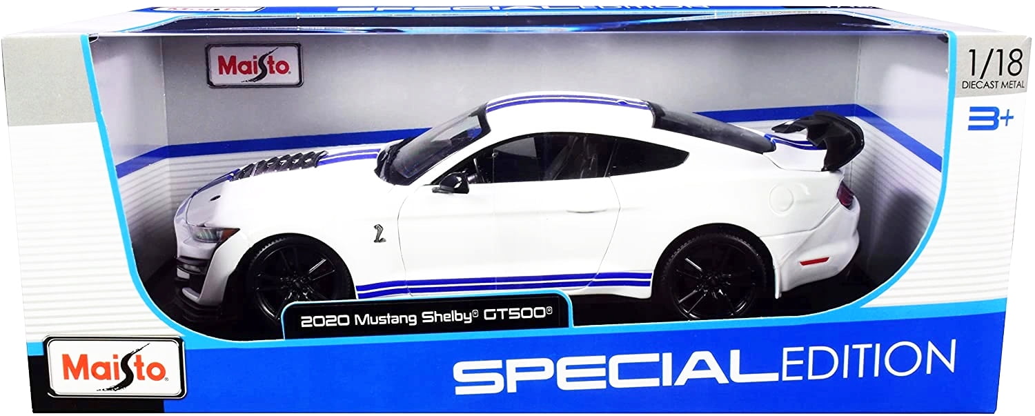 2020 Ford Mustang Shelby GT500 White with Blue Stripes "Special Edition" 1/18 Diecast Model Car by Maisto