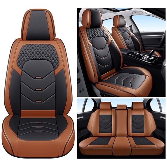 2020 for Gmc Terrain Car Seat Cover, Black and Orange Car Seat Covers, Faux Leather 360° Full Coverage Set Non-Slip Lining Fine Exquisite Workmanship, Airbag-Compatible