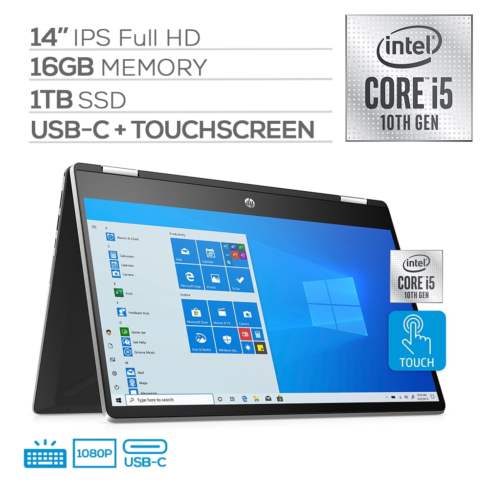 2020 HP Pavilion x360 2 in 1 Touchscreen Laptop, 14" IPS Full HD PC, 10th Gen Core i5-1035G1 4-Core up to 3.60 GHz, 16GB RAM, 1TB SSD, USB-C, Webcam, Wi-Fi 6, Win 10