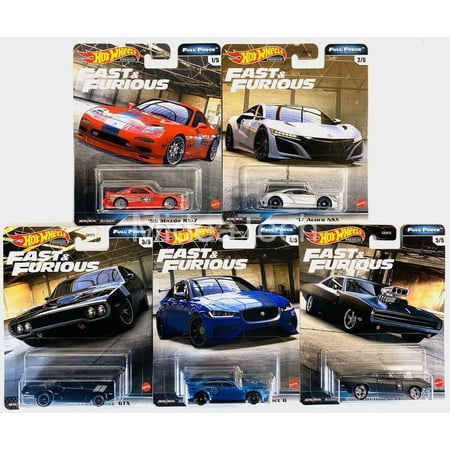 2020 Hot Wheels Fast & Furious Premium Full Force Set of 5 Cars, 1/64 Diecast Model Cars