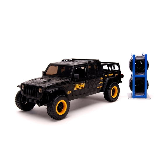 2020 Jeep Gladiator Pickup Truck "B&M" with Extra Wheels, Black - Jada Toys 32423/4 - 1/24 scale Diecast Model Toy Car