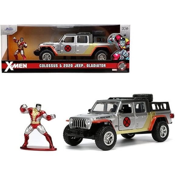 2020 Jeep Gladiator Pickup Truck Silver and Colossus Diecast Figurine X-Men Marvel Hollywood Rides Series 1/32 Diecast Model Car by Jada