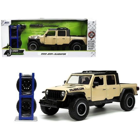 2020 Jeep Gladiator Rubicon Pickup Truck Cream with Roof Rack with Extra Wheels "Just Trucks" Series 1/24 Diecast Model Car by Jada