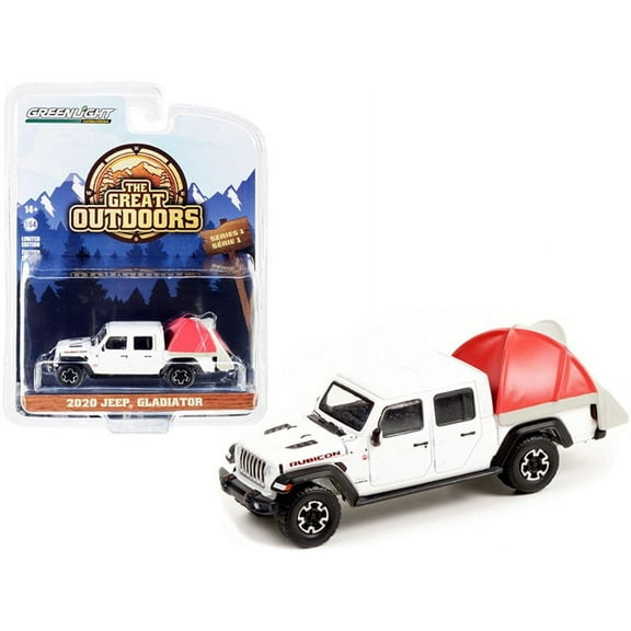 2020 Jeep Gladiator Rubicon with Modern Truck Bed Tent, White - Greenlight 38010D/48 - 1/64 scale Diecast Model Toy Car
