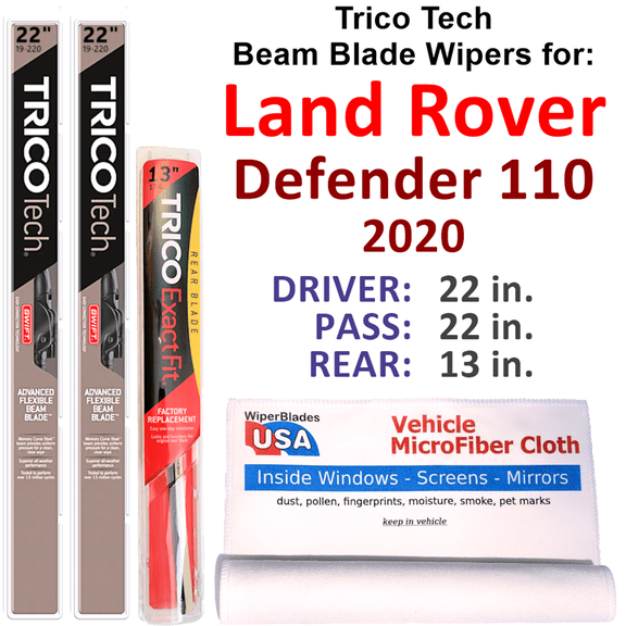 2020 Land Rover Defender 110 Beam Blade Wipers (Set of 3) w/Rear Wiper