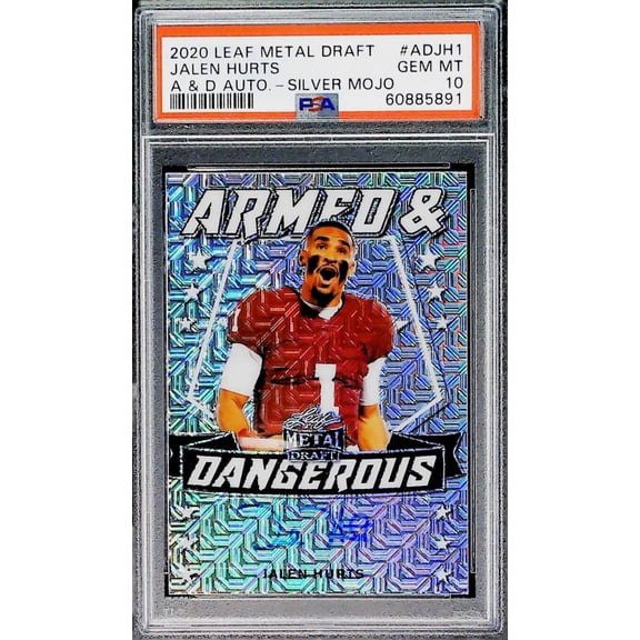 2020 Leaf Metal Draft Armed and Dangerous Silver Mojo Auto #ADJH1 Jalen Hurts Philadelphia Eagles PSA 10 Gem Mint SER40