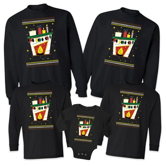 2020 Matching Family Christmas Sweaters - Xmas Fireplace Masks Christmas Sweatshirt - Mom Dad Kid Baby Christmas Outfits