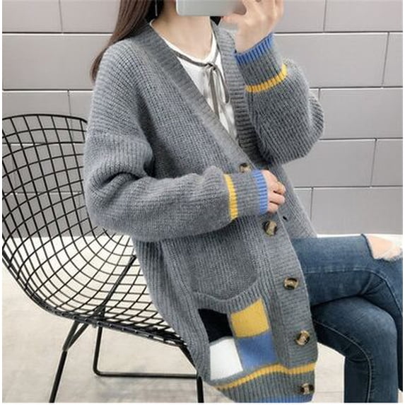 2020 New Spring Autumn Korean Loose Sweater Women Coat Solid Knitting Outwear Female Casual Pockets Open Stitch Cardigan NS4654