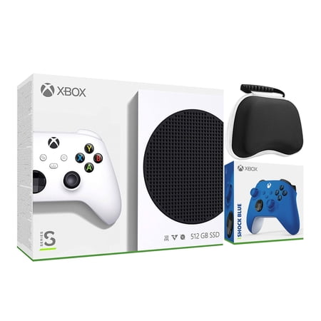 2020 New Xbox All Digital 512GB SSD Console - White Xbox Console and Wireless Controller with Two Xbox Wireless Controllers Robot White and Shock Blue with Black Controller Protective Case