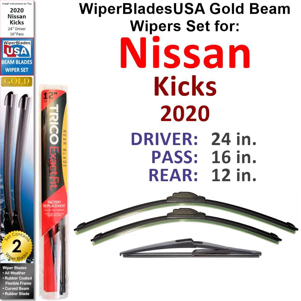 2020 Nissan Kicks compatible Beam Wiper Blades Wipers WBUSA (Set of 3