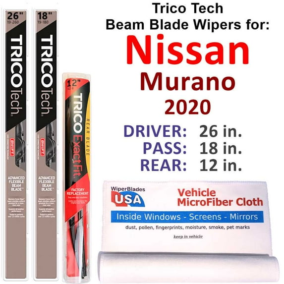 2020 Nissan Murano Beam Blade Wipers (Set of 3) w/Rear Wiper