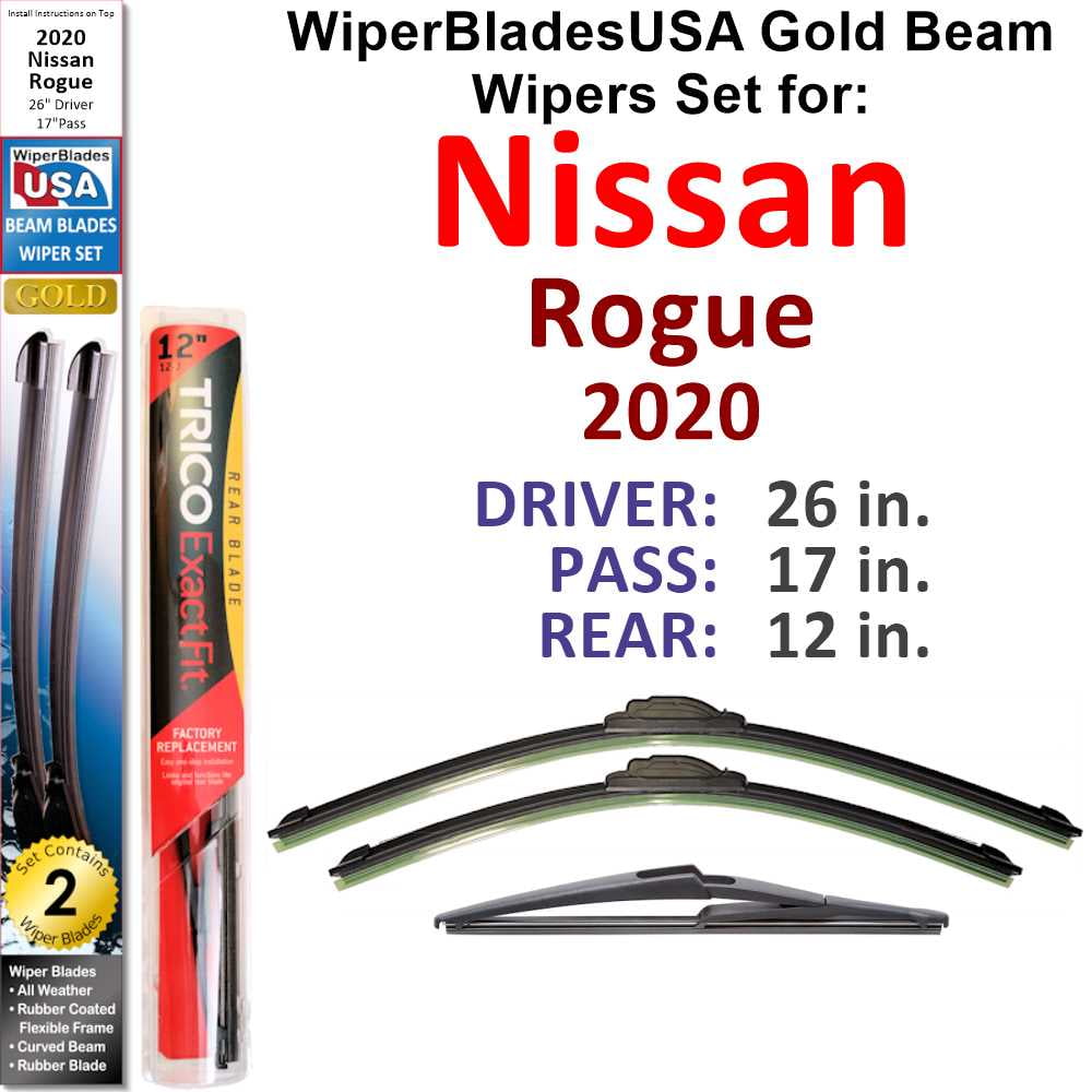 2020 Nissan Rogue compatible Beam Wiper Blades Wipers WBUSA (Set of 3
