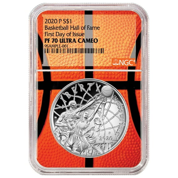 2020-P $1 Basketball Hall of Fame Silver Dollar Proof Coin NGC PF70 FDI Basketball Core