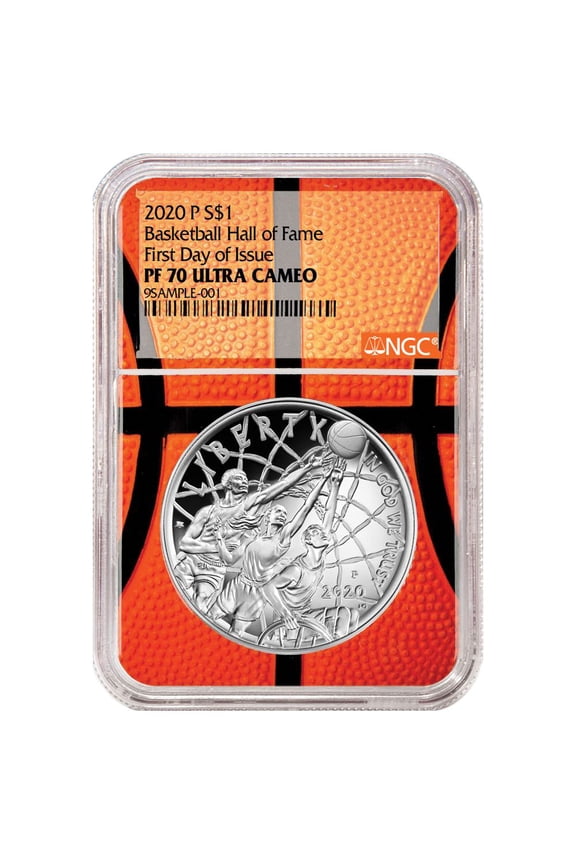2020-P $1 Basketball Hall of Fame Silver Dollar Proof Coin NGC PF70 FDI Basketball Core