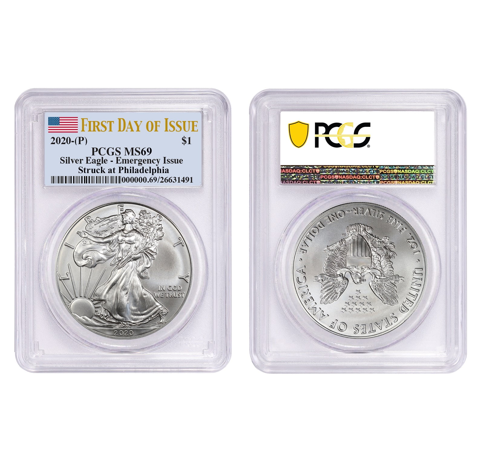 U.S. MINT 2020 (P) Struck At Philadelphia Silver Eagle PCGS MS69 FDIO