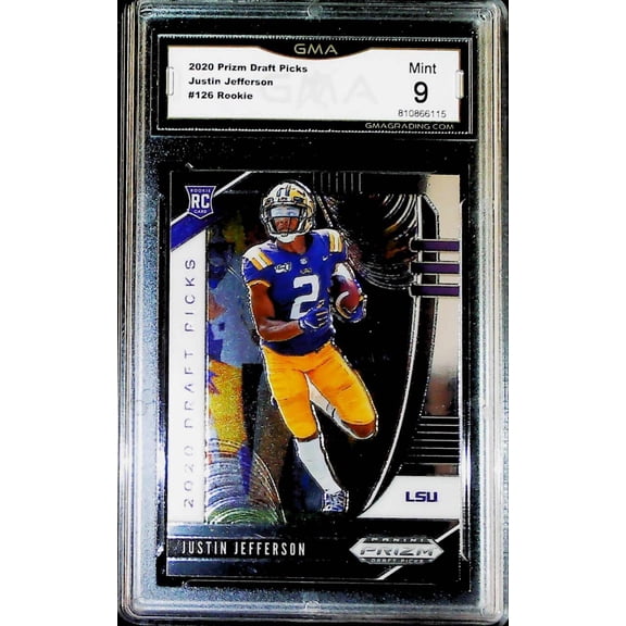 2020 Panini Prizm Draft Football #126 Justin Jefferson RC LSU Tigers GMA 9 MINT