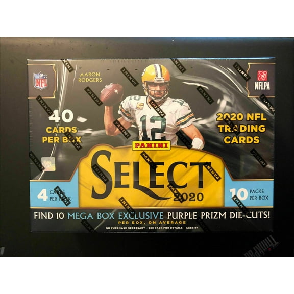 NFL 2020 Select Football Trading Card MEGA Box (10 Packs, 10 Purple Prizm Die Cuts)
