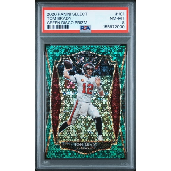 Graded 2020 Panini Select Green Disco Prizm Tom Brady #101 PSA 8 Football Card