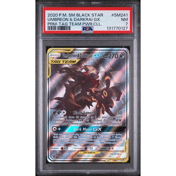 2020 Pokemon SM Black Star Promo Umbreon & Darkrai GX PRM-TAG Team PWR.CLL. PSA 7 #SM241