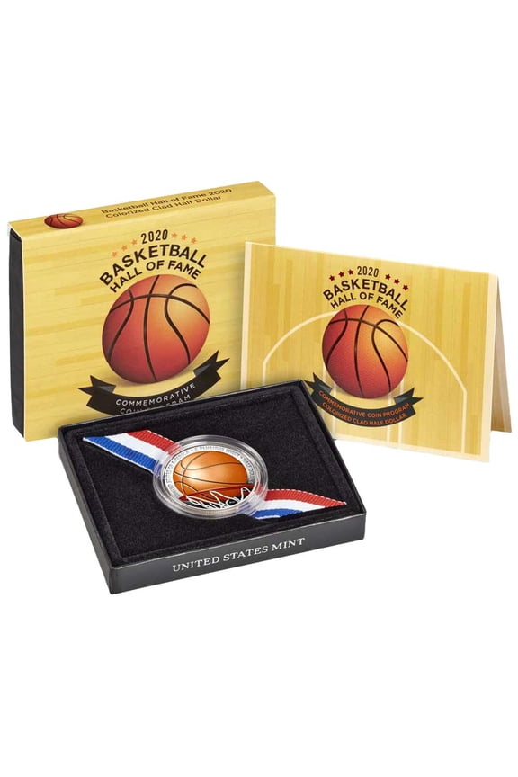 2020-S Clad 50c Basketball Hall of Fame Colorized Half Dollar Box, OGP, & COA