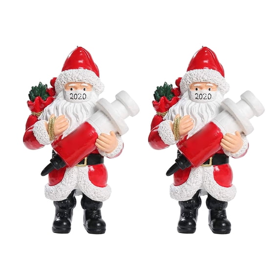 2020 Santa Claus Wearing Face Mask Christmas Tree Ornament Set 2 Pieces Funny Holiday Decor 4X4Inch