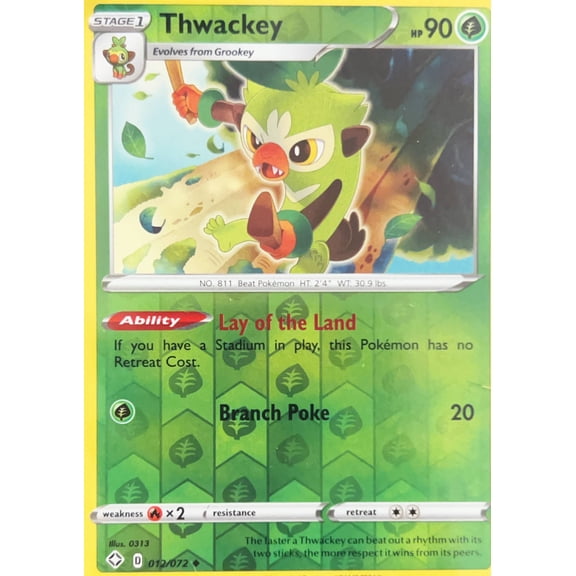 2020 Shining Fates Thwackey Reverse Holo Uncommon #12/72 Pokemon Trading Card (English)