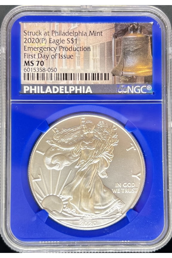 2020 Silver Eagle MS70 NGC Blue Core FDI Emergency Production (PA6015358050)