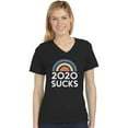 thumbnail image 1 of 2020 Sucks Shirt Funny Quarantine Graphic Rainbow V-Neck Fitted Women T-Shirt X-Large Black, 1 of 3