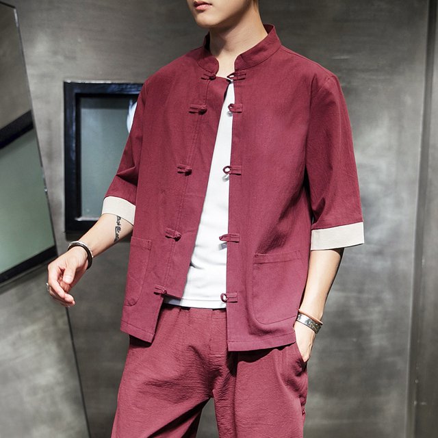 2020 Summer New Chinese Style Cotton and Linen Buckle Tang Dress Men‘s