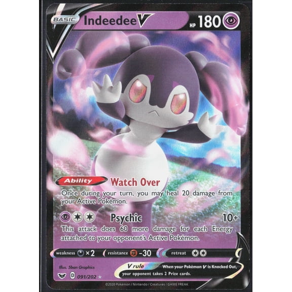 2020 Sword & Shield Indeedee V Holo Rare #91/202