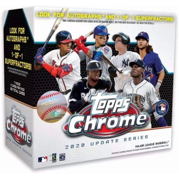 2020 Topps Chrome Update Baseball Factory Sealed Mega Box 7 Packs of 4 Cards.