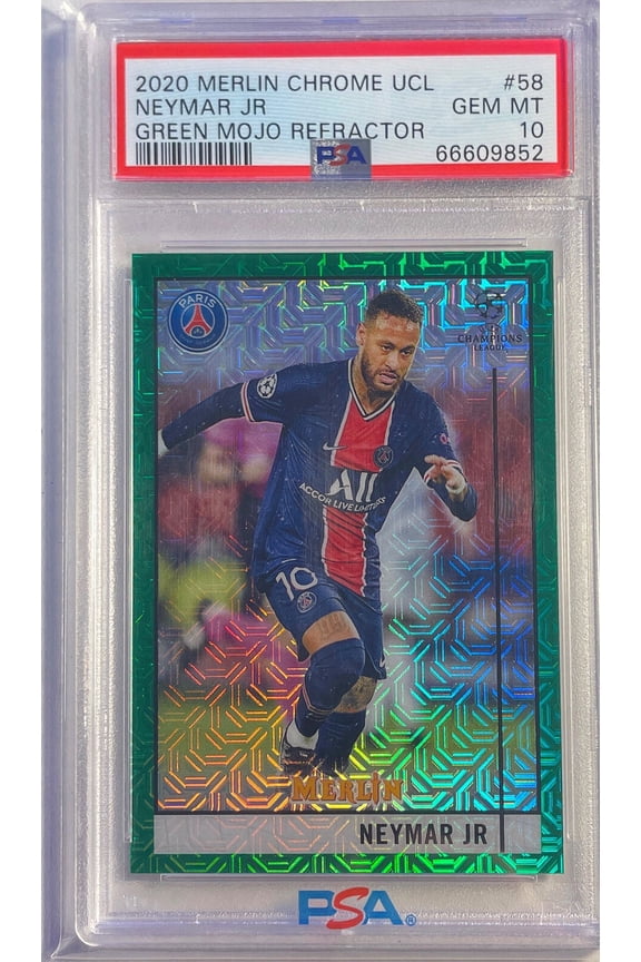 2020 Topps Merlin Chrome UEFA Champions League Neymar JR #58 Green Mojo Refractor PSA 10