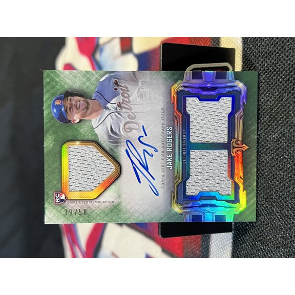 2020 Topps Triple Threads Jake Rogers #RFPAR-JR /50 Rookie Autograph RC Patch Topps Detroit Tigers MLB Autographed Baseball Trading Card