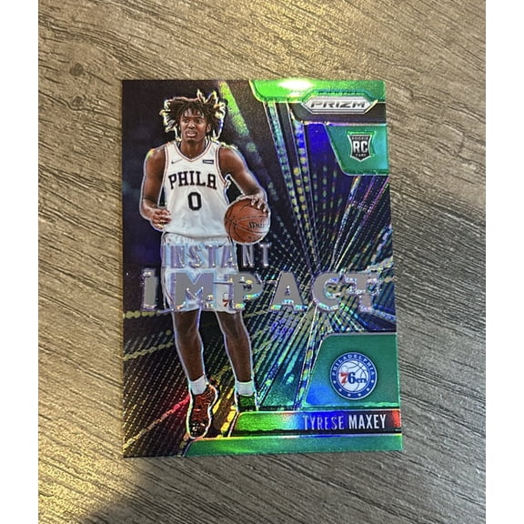 2020 Tyrese Maxey Philadelphia 76ers 2020-21 Panini Prizm - Instant Impact Prizms Green, NM