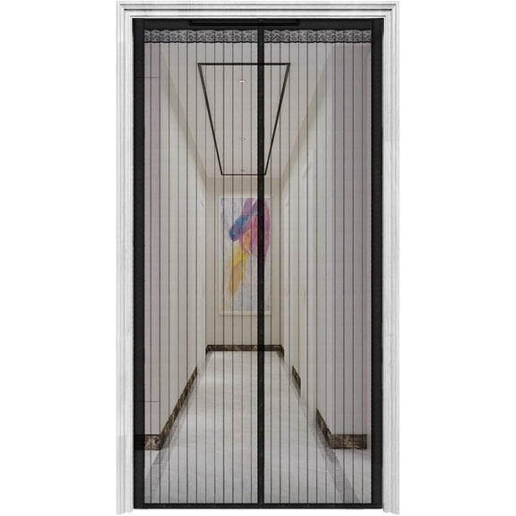 2020 Upgraded Magnetic Screen Door With 32 Magnets Heavy Duty Mesh Curtain, Fits Doors Up To 39"X82", Dogs Pets Friendly Door Screen, Black - Black