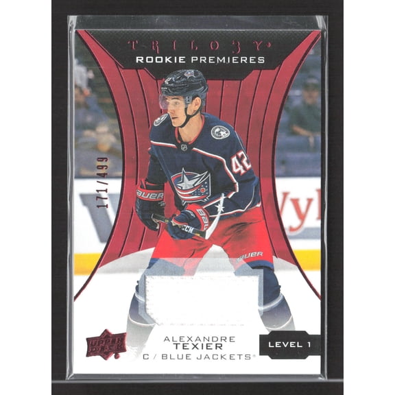 2020 Upper Deck Trilogy Rookie Premieres Alexandre Texier #65 Level /499 Memorabilia Jersey