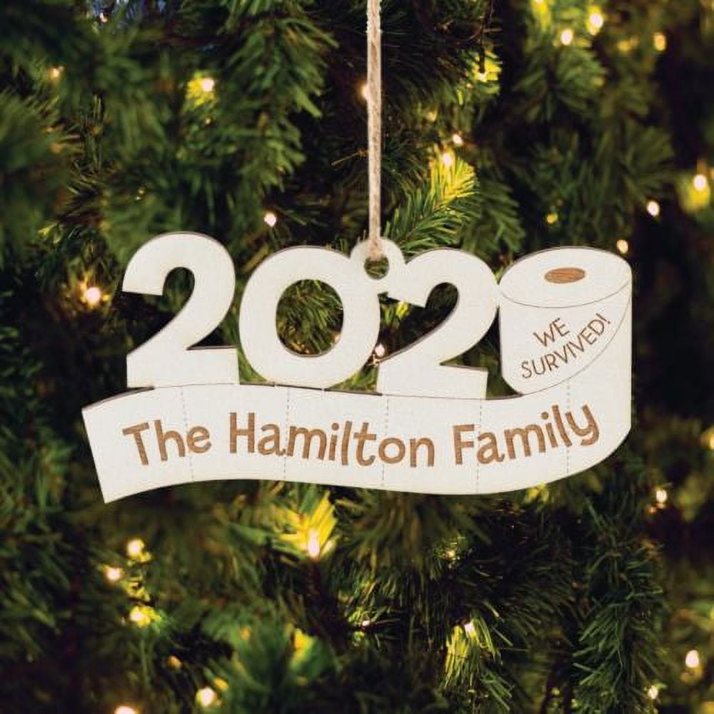 2020 We Survived! Personalized White Wood Ornament