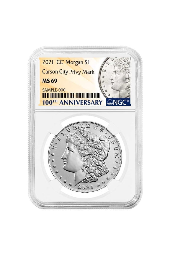2021 $1 Morgan Silver Dollar "CC" Privy Mark NGC MS69 100th Anni. Label