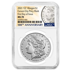 2021 $1 Morgan Silver Dollar "CC" Privy Mark NGC MS70 FDI 100th Anni. Label
