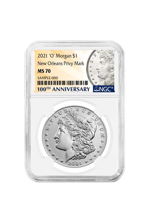 2021 $1 Morgan Silver Dollar "O" Privy Mark NGC MS70 100th Anni. Label
