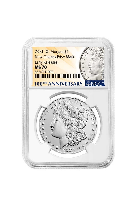 2021 $1 Morgan Silver Dollar "O" Privy Mark NGC MS70 ER 100th Anni. Label